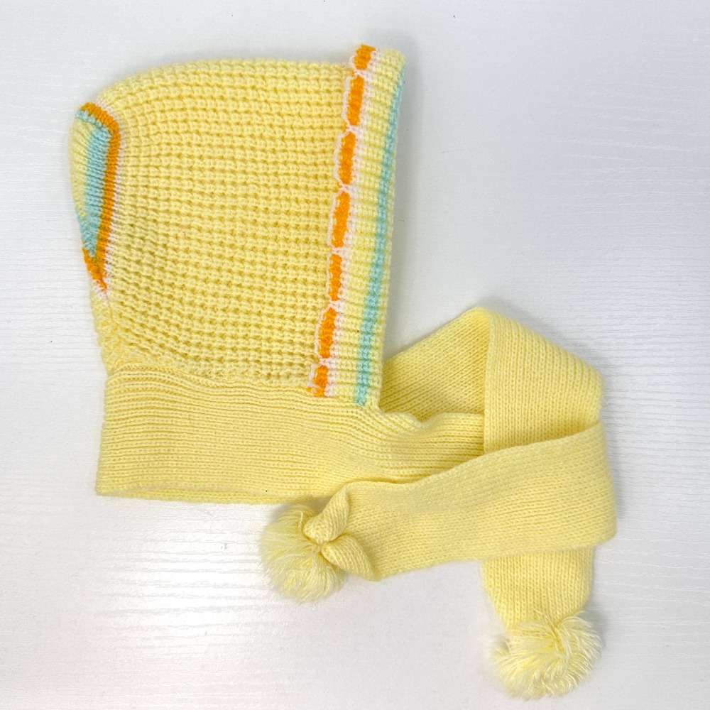 Vintage‎ 1970s–1980s Baby Bonnet Hat – Yellow Knit Acrylic